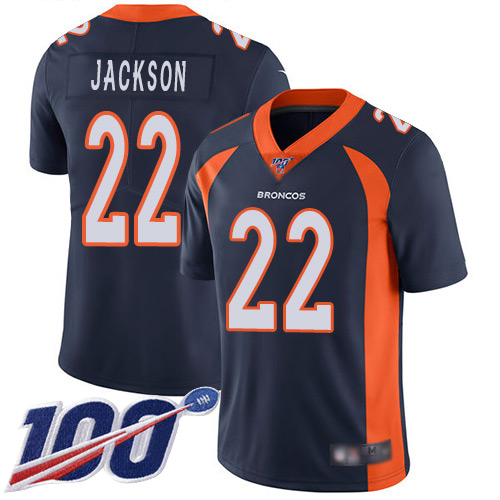 Men Denver Broncos 22 Kareem Jackson Navy Blue Alternate Vapor Untouchable Limited Player 100th Season Football NFL Jersey